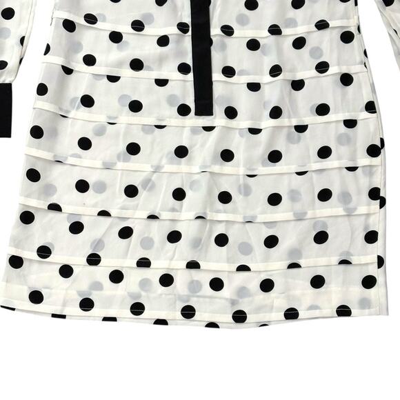 Reiss Long Sleeve Mini Dress - White with Black Polka Dots - Size 6 - Picture 11 of 16